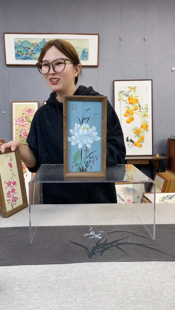 【闪购商品】国画手写手绘带框作品-16*29-荷花