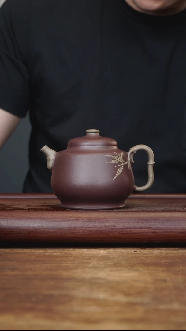 茶壶紫砂360ml 国工作品 摹古竹 紫泥