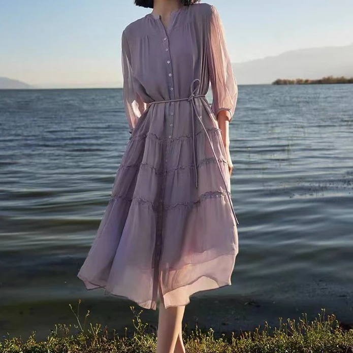 【轻奢小众】顺纡时尚通勤法式浪漫连衣裙瑕疵多处勾丝