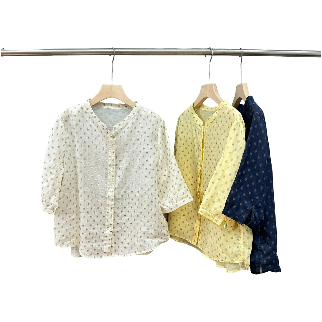 点点立领  苎麻宽松衬衣