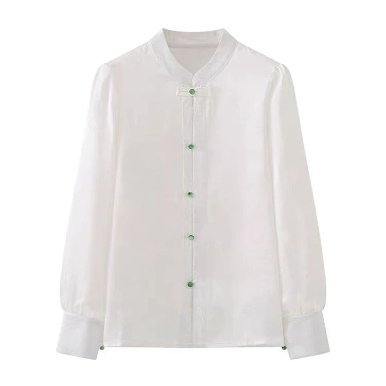 【雅念~37】新中式立领春季提花长袖衬衫女高级感气质百搭上衣