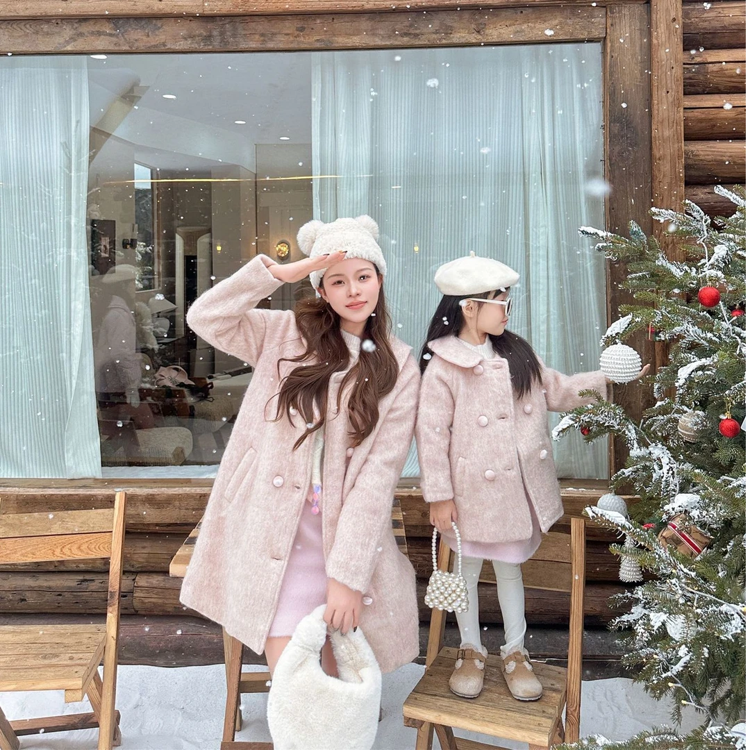 2024秋冬季新款气质妮子外套亲子装母女装女童连衣裙保暖9479