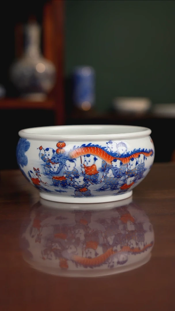 晓剑窑青花童子水洗