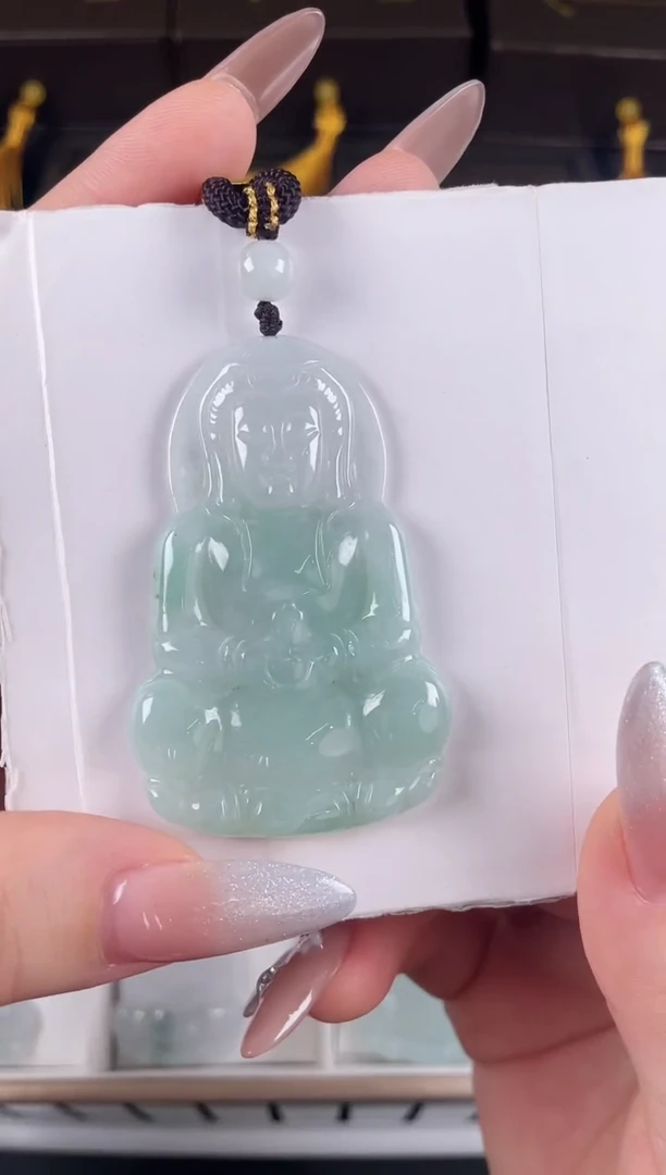 颈饰未镶嵌翡翠ZC042冰绿观音+孤品+送同款绳子