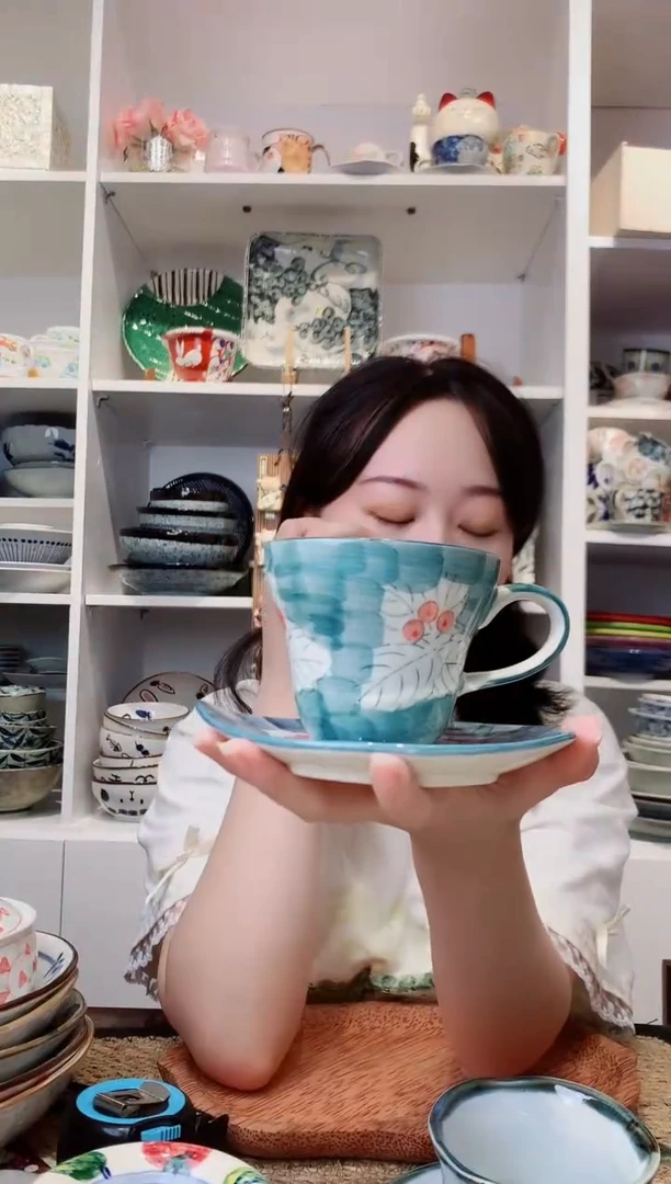 陶瓷美浓烧手绘咖啡杯碟