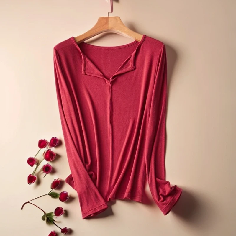 [黑科技+依翡丝]锁骨剪刀领长袖时尚百搭透气速干23311款