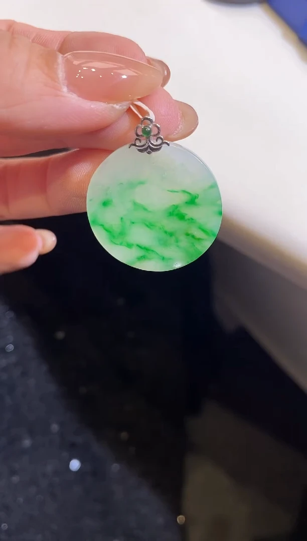 吊坠(不含链)18K金镶嵌翡翠无事牌