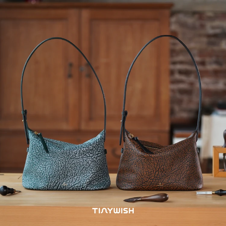 TINYWISH/微许 小公牛皮Hobo包 女士时尚斜挎高级简约