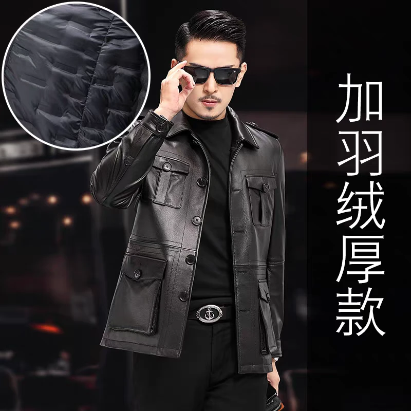 2025款可拆卸羽绒内胆猎装款真皮皮衣