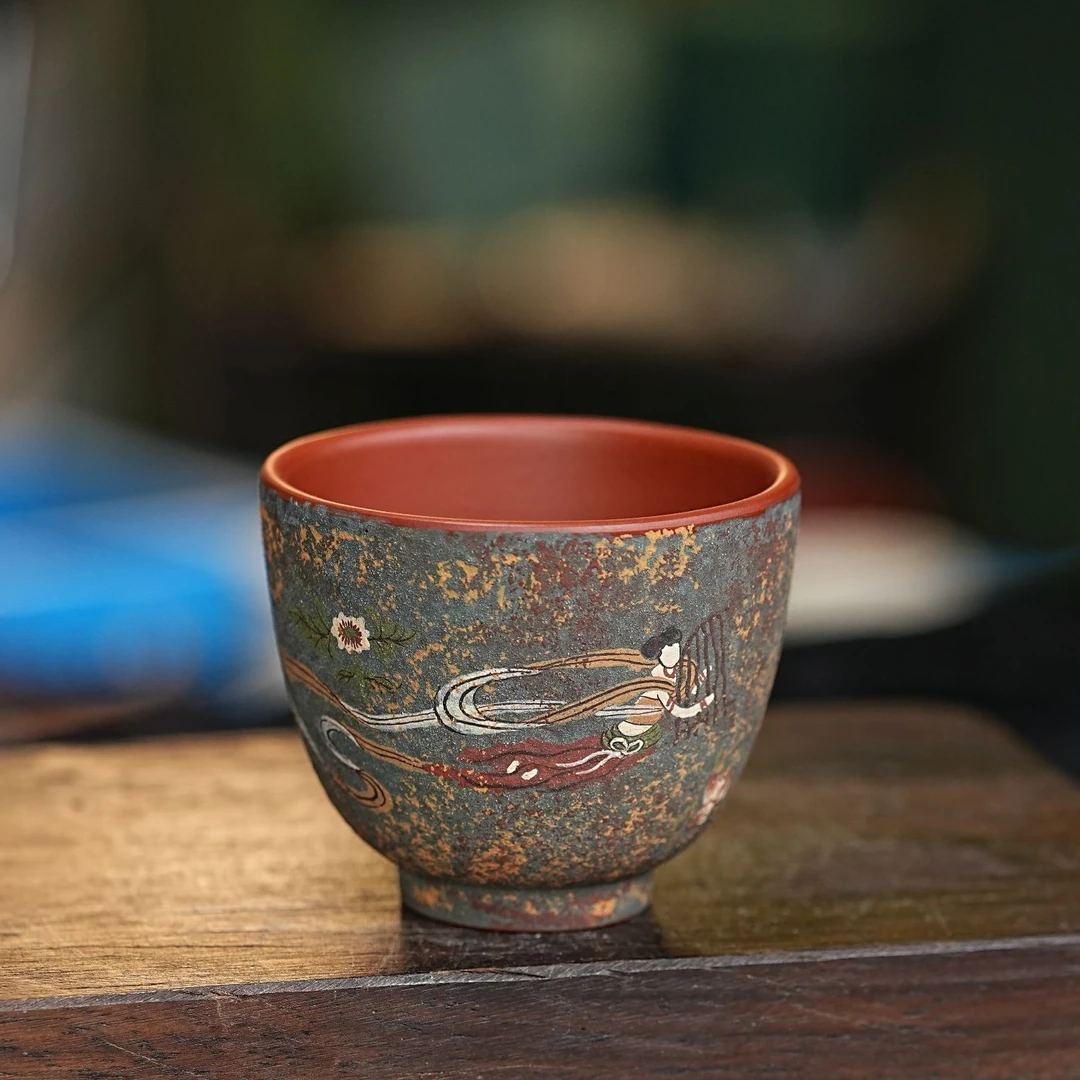 【0323敦煌杯】宜兴原矿紫砂手工制作敦煌飞天主人杯