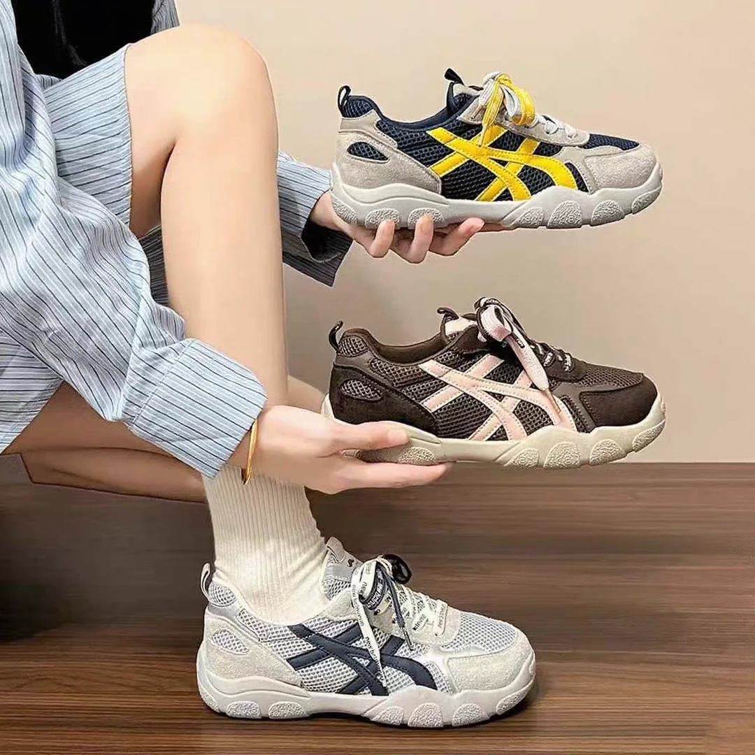 春秋款皮网拼接德训鞋厚底休闲运动鞋子时尚百搭轻便防滑透气