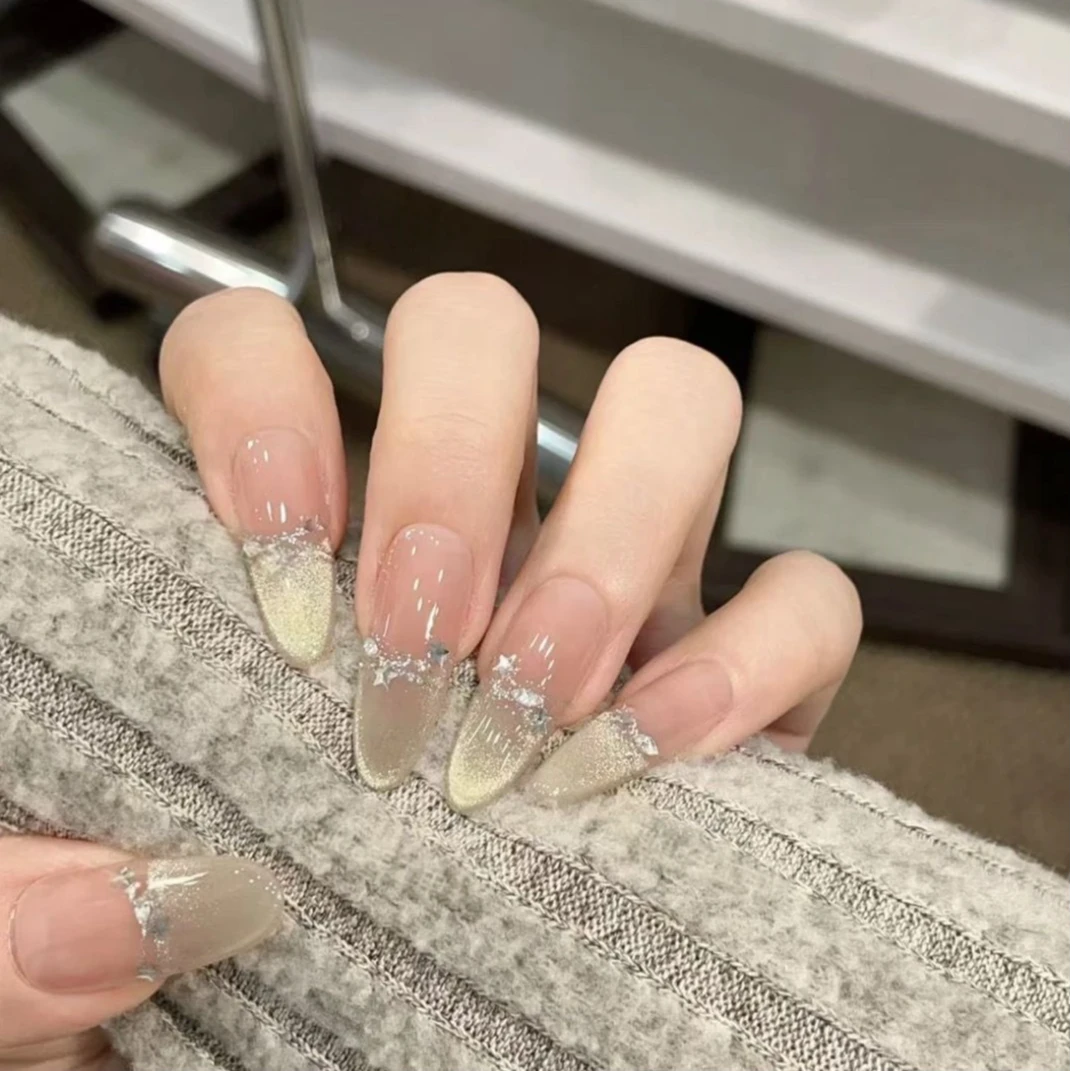 【北极星】夏日新款手工穿戴甲短款气质显白法式猫眼美甲贴片可拆卸