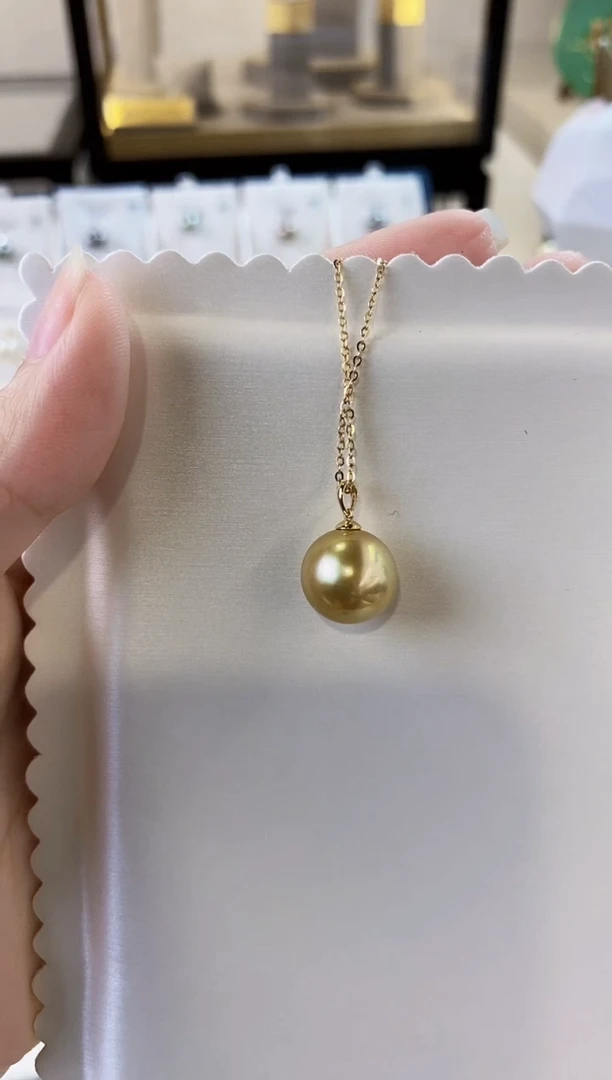 吊坠(不含链)18K金镶嵌海水珍珠12-13南洋金珍珠吊坠