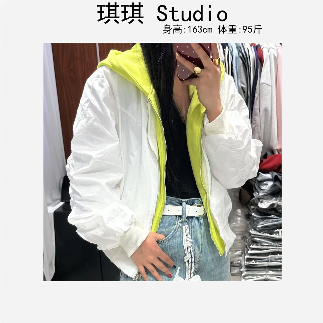 春季新款重工设计感拼接连帽假两件宽松显瘦减龄百搭外套25887-C