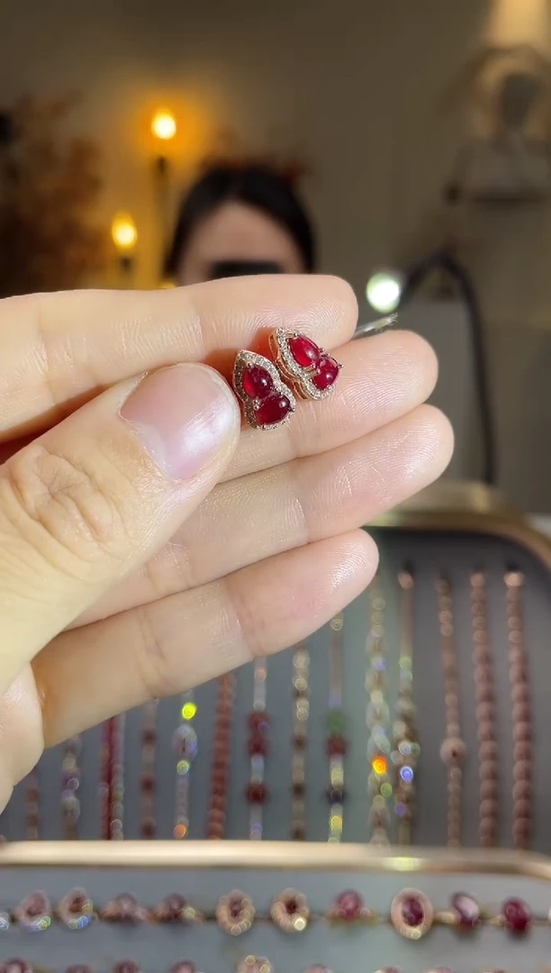 银S925镶嵌耳饰红宝石耳饰