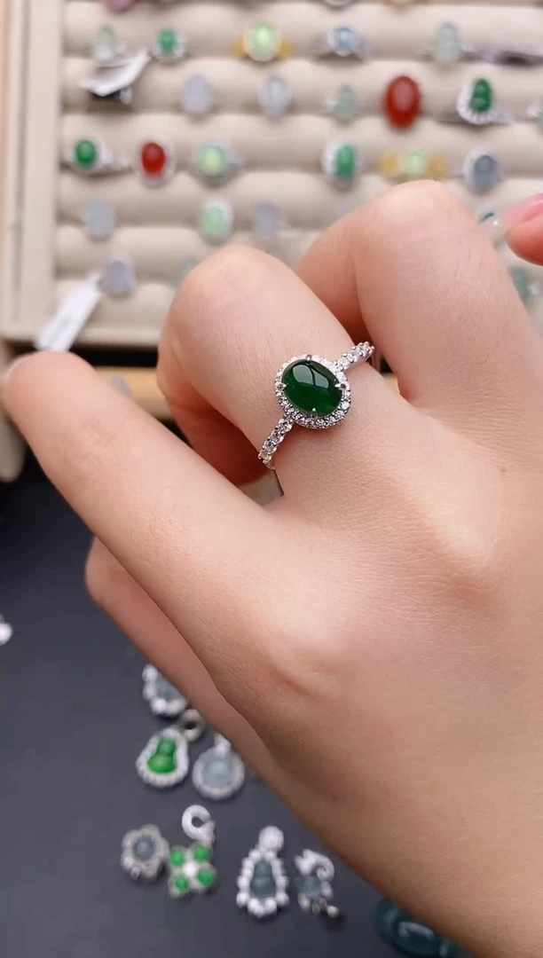 银S925镶嵌戒指翡翠0