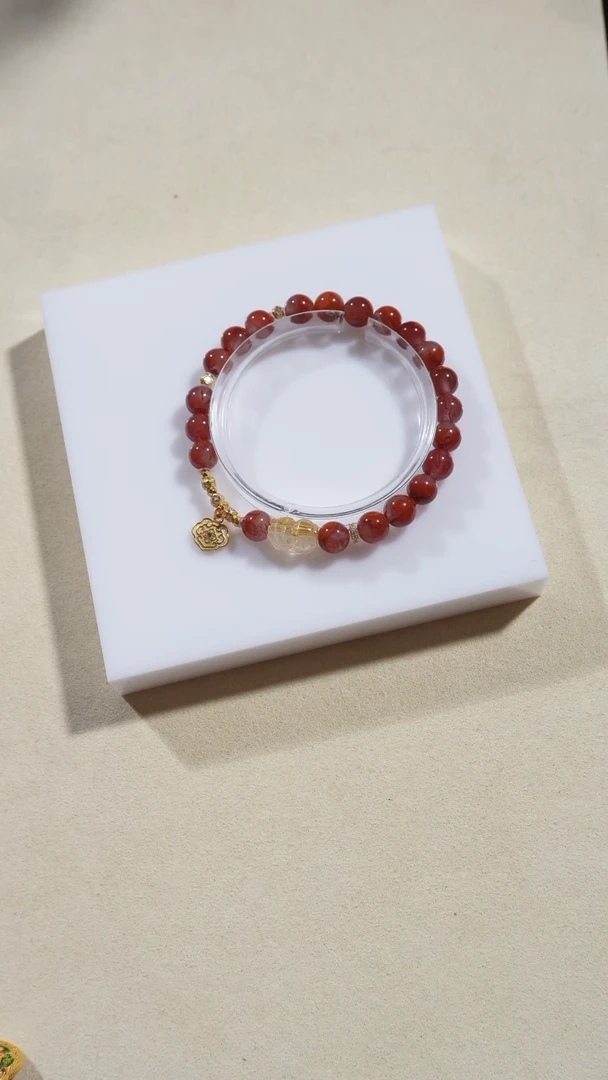 银S925镶嵌火焰纹南红玛瑙发晶貔貅