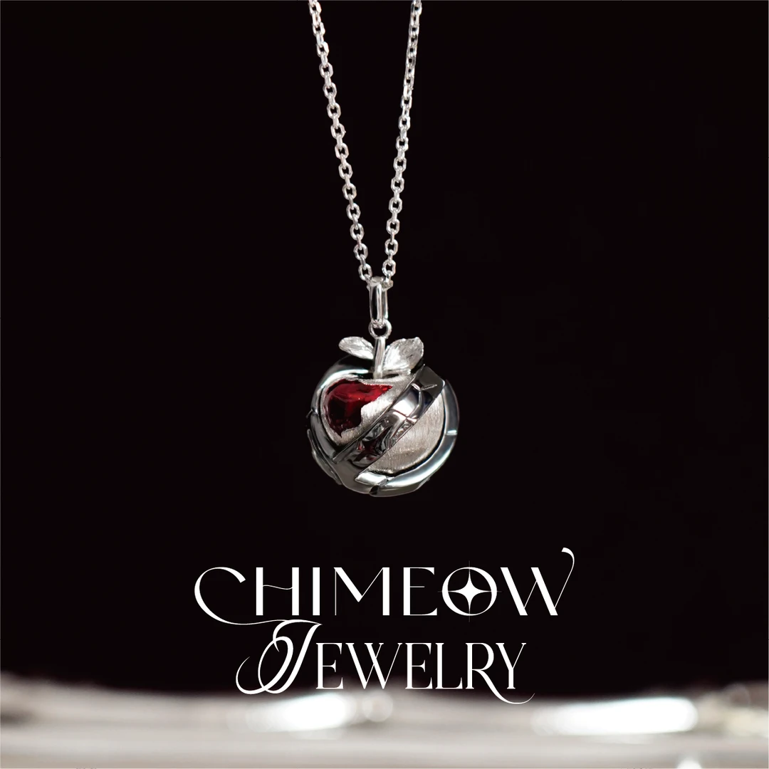Chimeow绮喵原创设计苹果银镀金项链吊坠红珐琅首饰