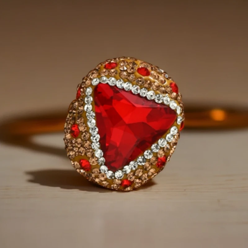 铜合金仿水晶戒指 A435-浅金色欧美轻奢满钻复古重工优雅