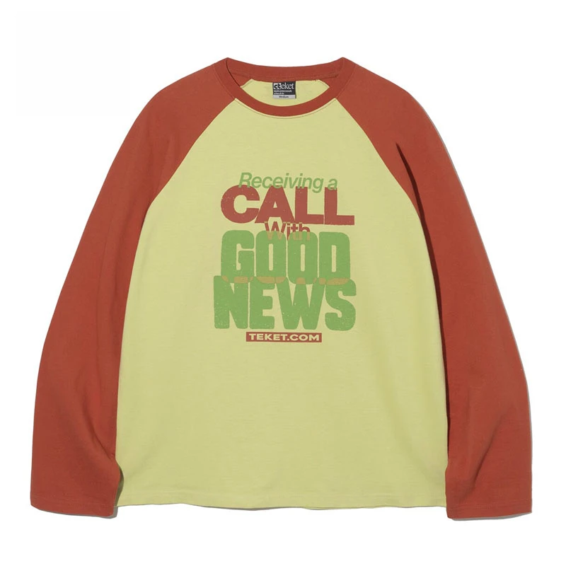 【茉舍】teket Good News美式复古拼色长袖T恤 TK2514TSLT02ORN-540