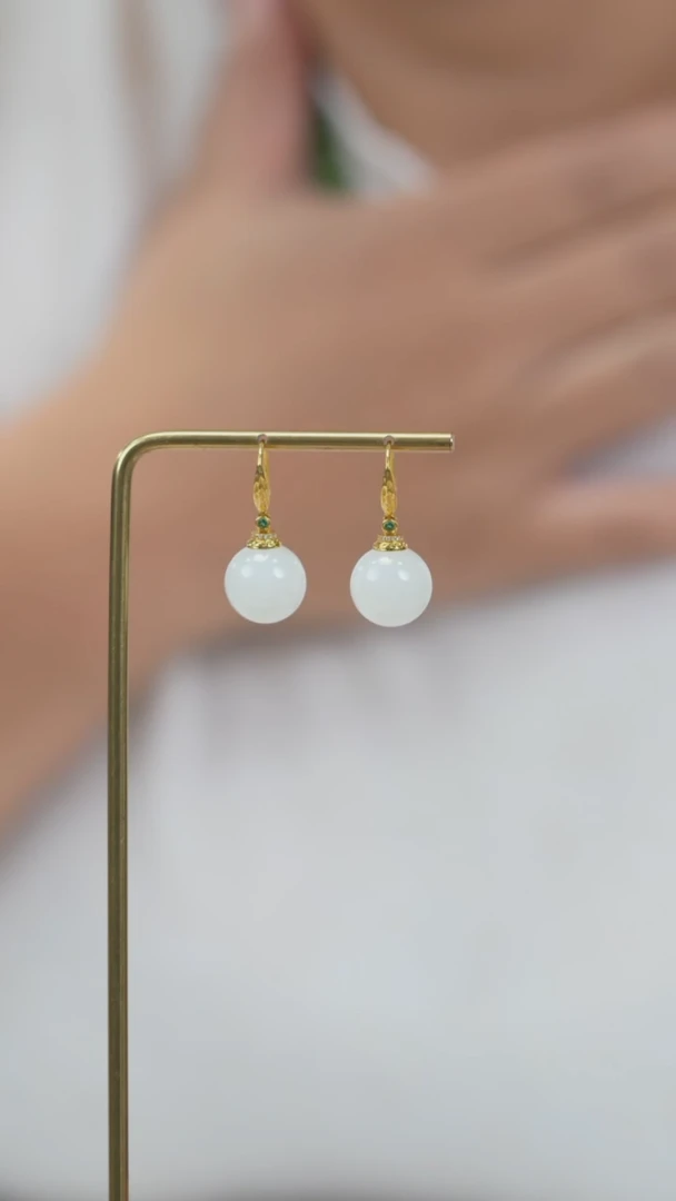 18K金镶嵌和田玉珠宝半成品和田玉耳饰w0993