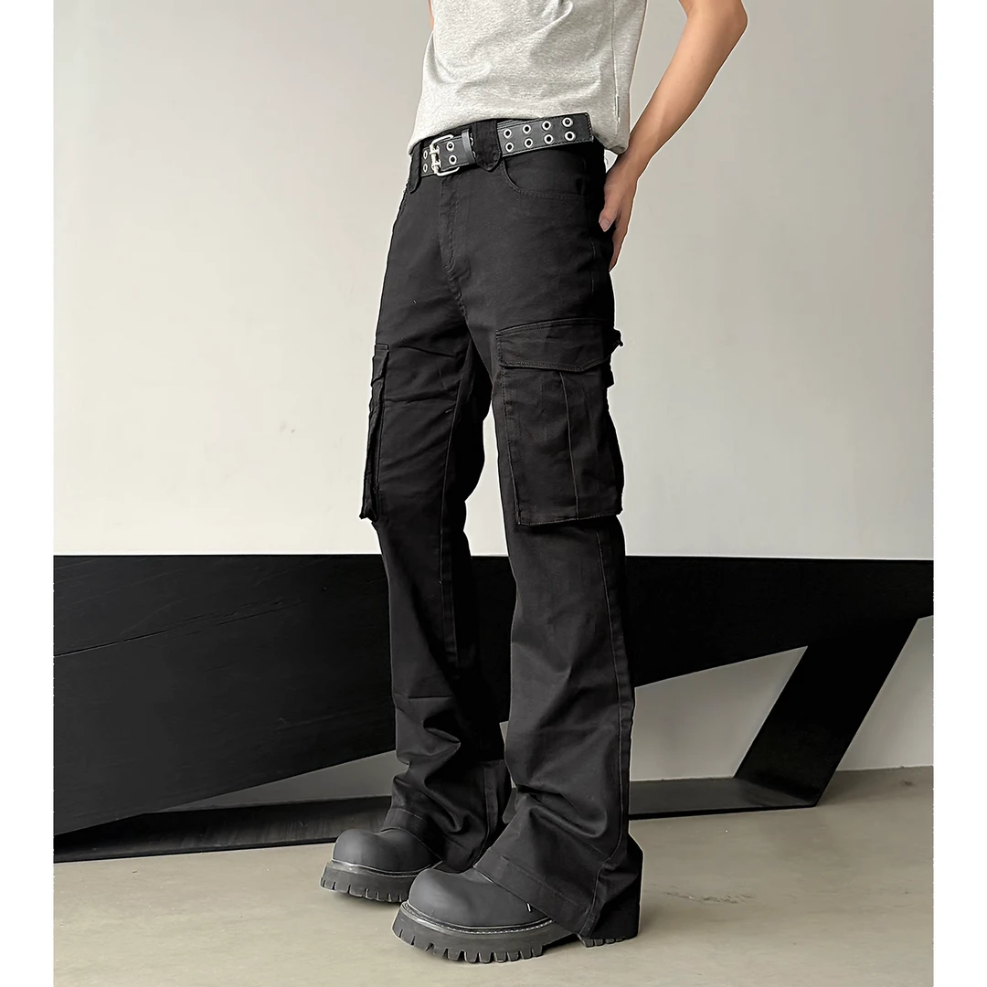 【 弹力大口袋】甄枚前显高显瘦美式cleanfit弹力修身微喇工装裤