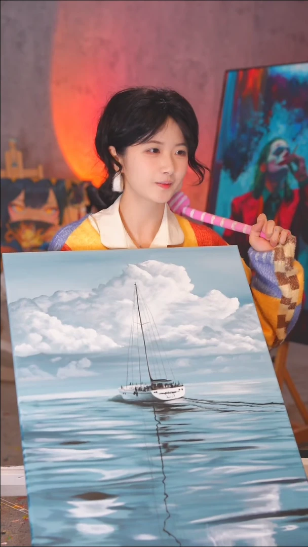 油画大尺寸帆船丙烯画纯手绘
