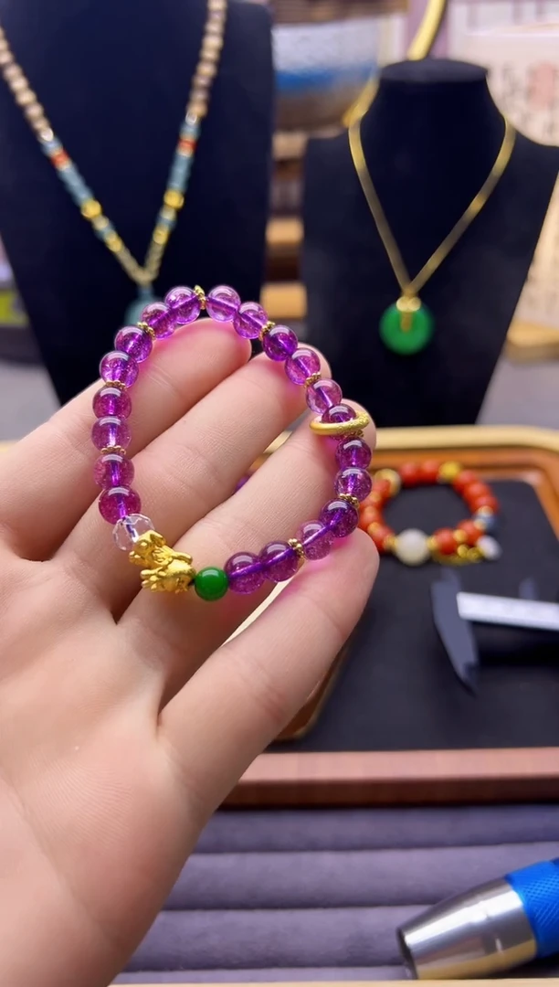 水晶手链14K金镶嵌S573