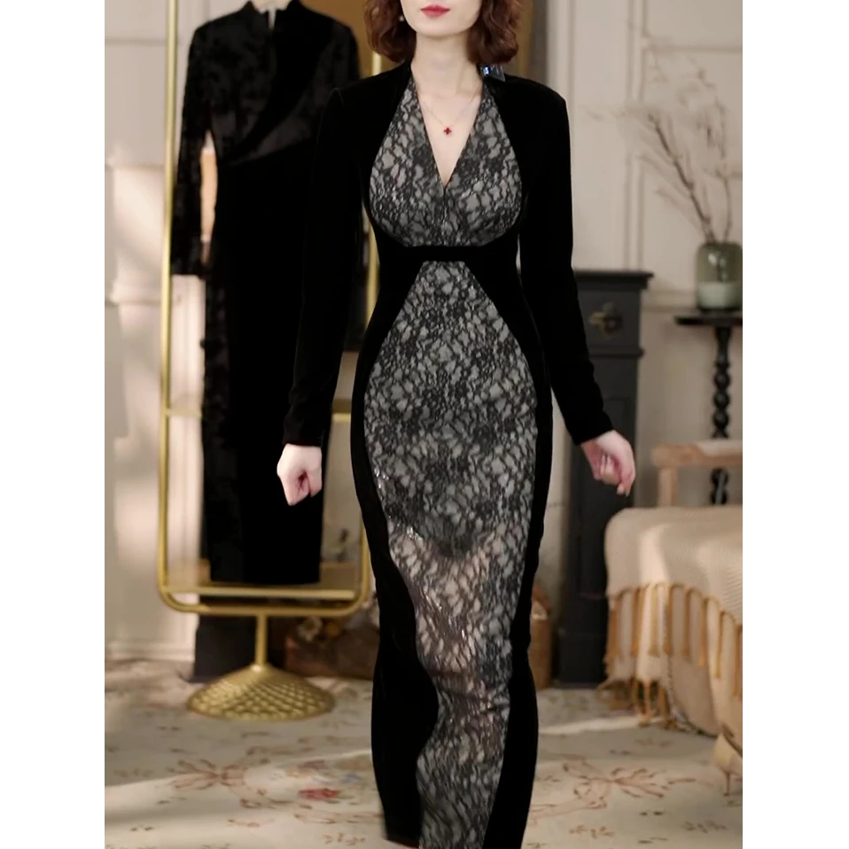 新中式改良旗袍连衣裙女2025夏季新款轻奢气质修身显瘦蕾丝包臀裙