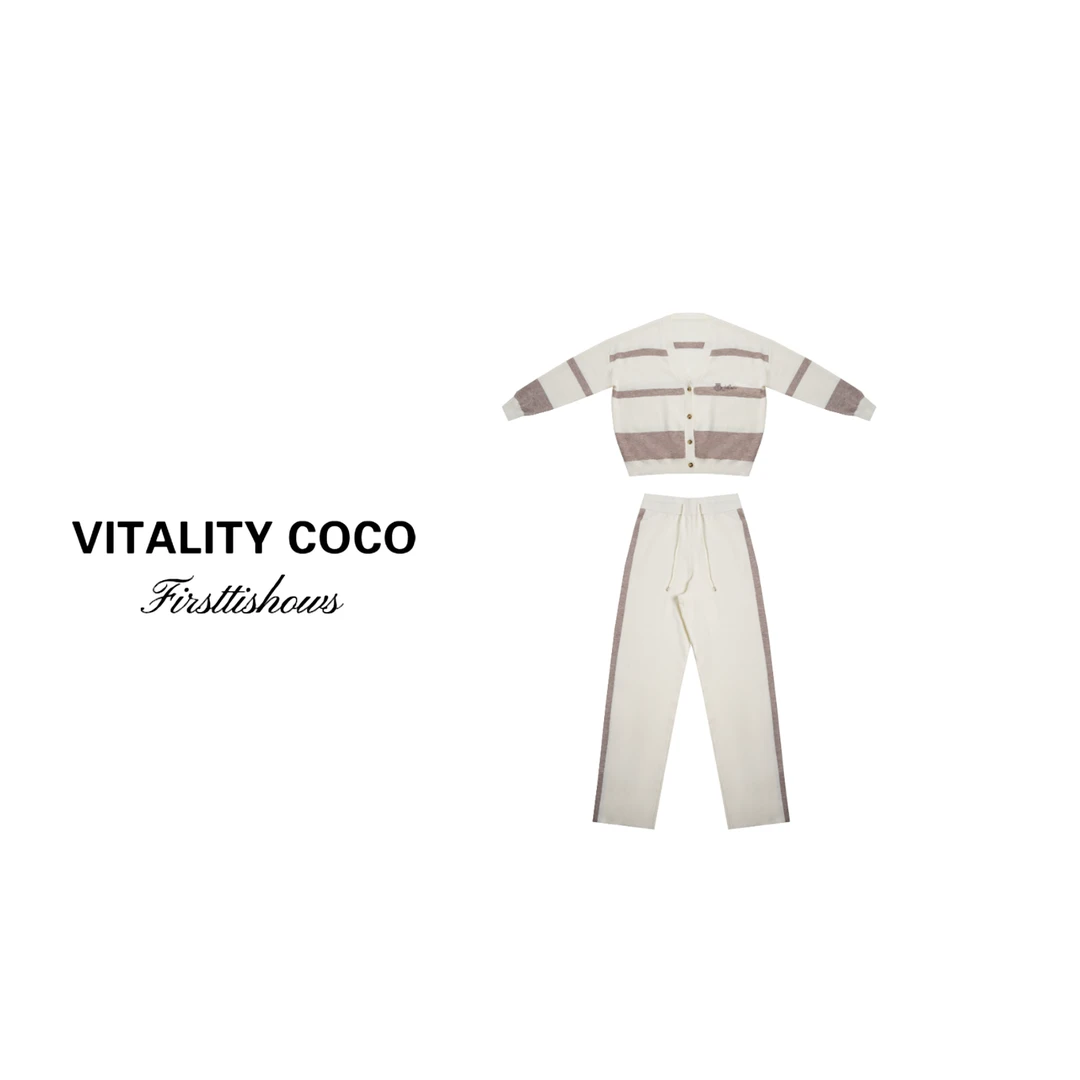 VITALITY COCO·LP系列新款女装 高级羊绒撞色条纹套装2402/2403