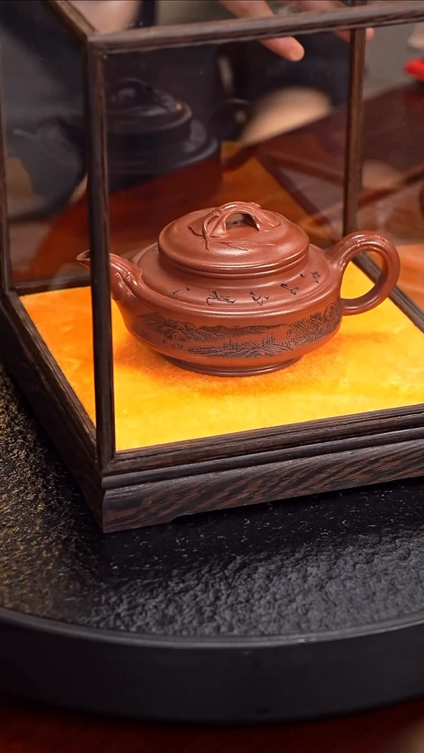 茶壶紫砂杨菲 双线竹鼓68  朱泥 280毫升