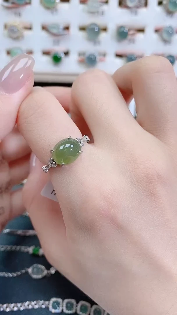 银S925镶嵌戒指翡翠天然翡翠