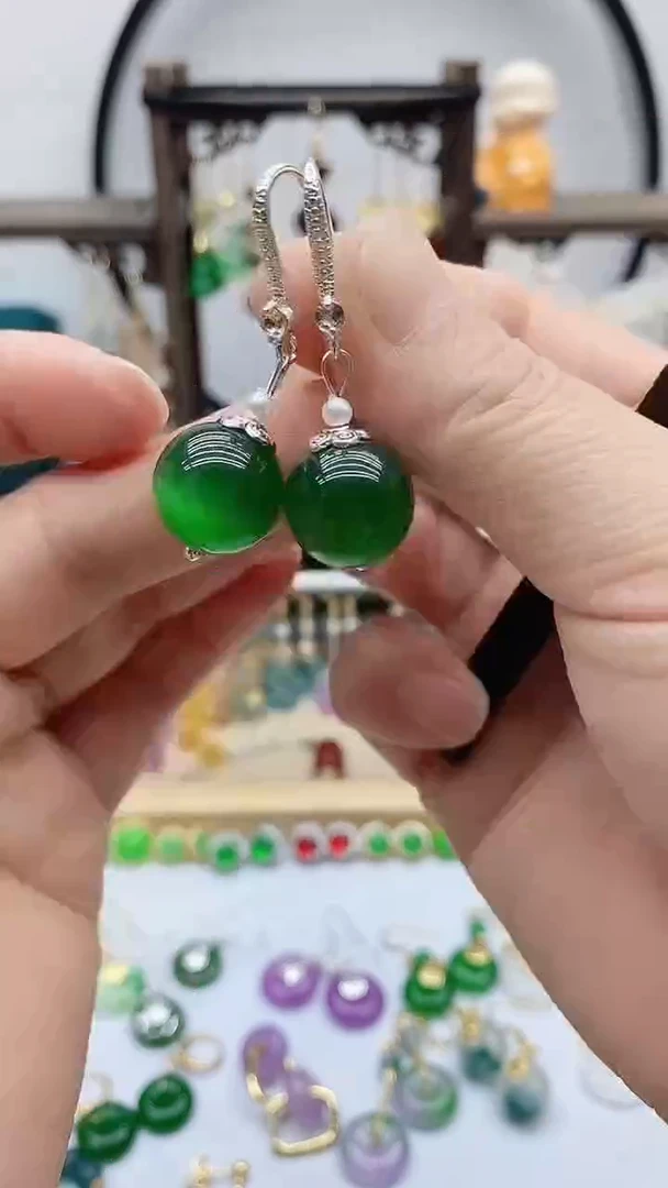 银S925镶嵌变石猫眼耳饰005