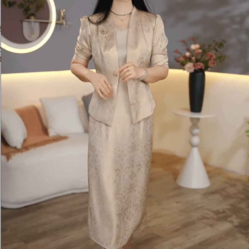 A294【外套+连衣裙】2025早秋新款时尚精致女人味修身显瘦两件套