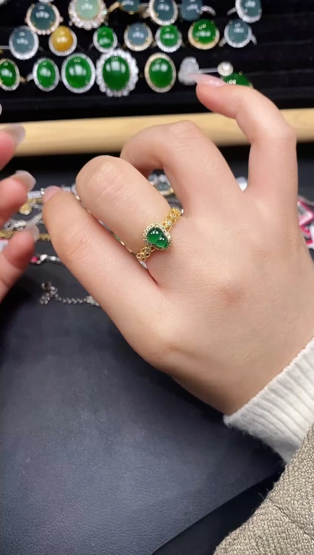 银S925镶嵌戒指翡翠34783