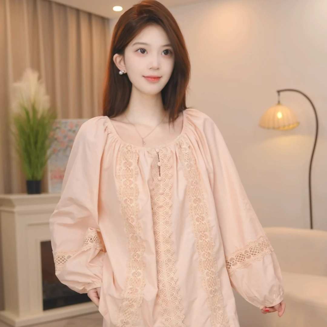 板栗小姐【欢晴】2025春秋长袖甜美全棉宽松睡衣家居服套装可外穿