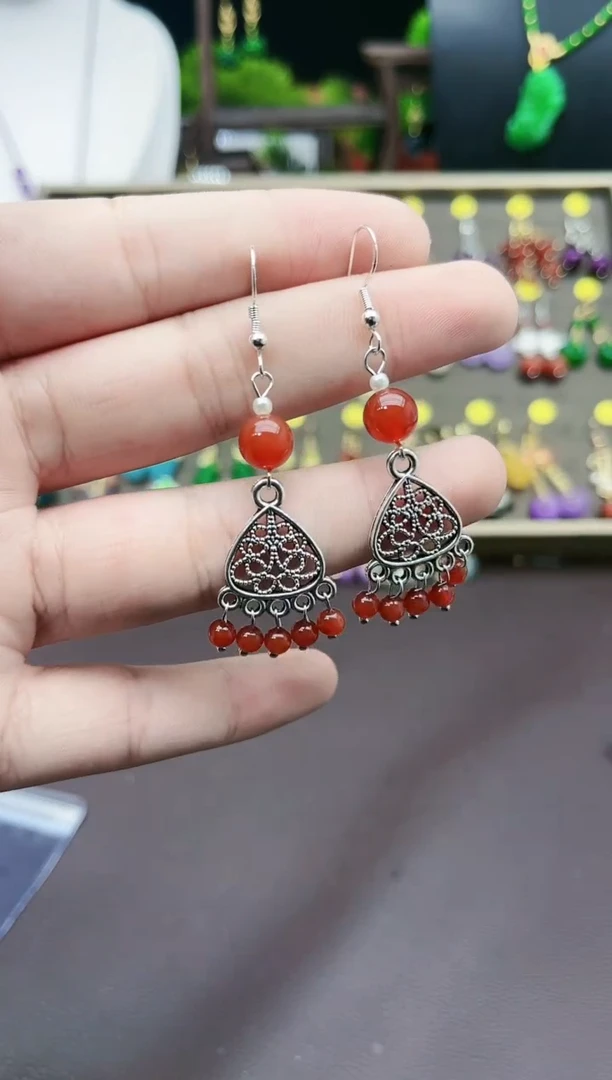 【闪购商品】南红玛瑙耳饰银S925镶嵌219000