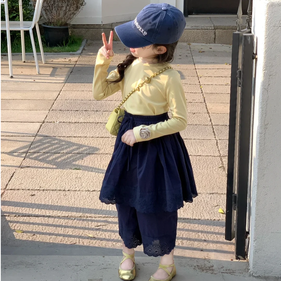 现货】壹妈童装洋气女童2025新款甜美上衣打底裙裤蕾丝花边儿童