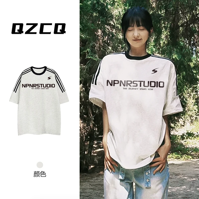 【纯棉】百搭宽松962男女同款港风三条杠短袖t恤韩版潮休闲上衣圆领