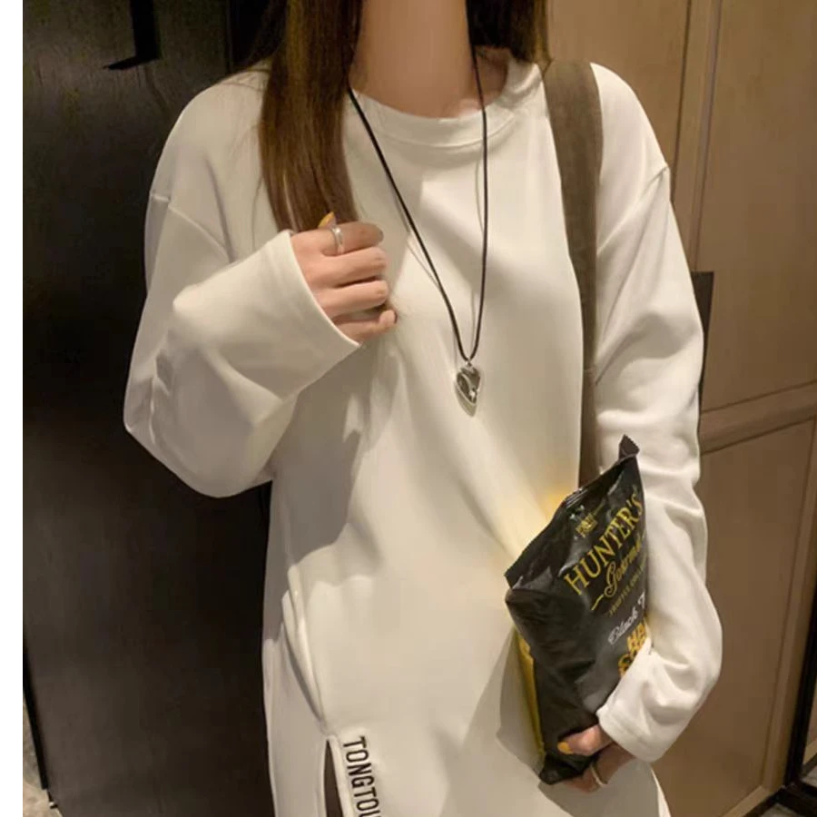 SHUSHU 基础百搭开叉大白T恤