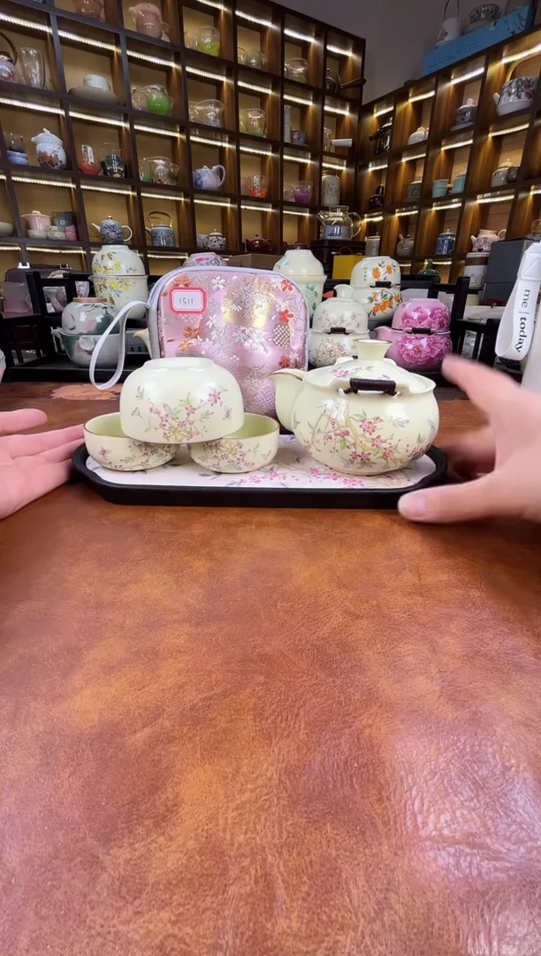 瓷片桃花宝瓶旅行+长方桃花盘