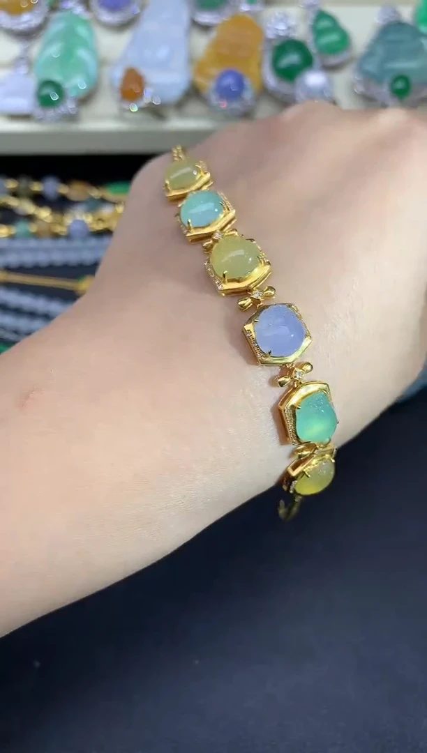 18K金镶嵌手串翡翠332-雪姐翡翠天天见