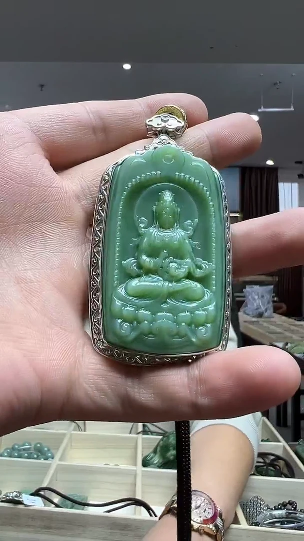 银S925镶嵌和田玉（碧玉）挂件观音-多样性发货其中发一