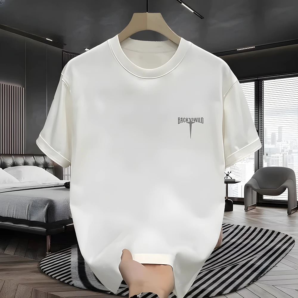 纯棉ins圆领百搭通用T恤上衣休闲男士日常宽松夏季轻奢痞帅男装