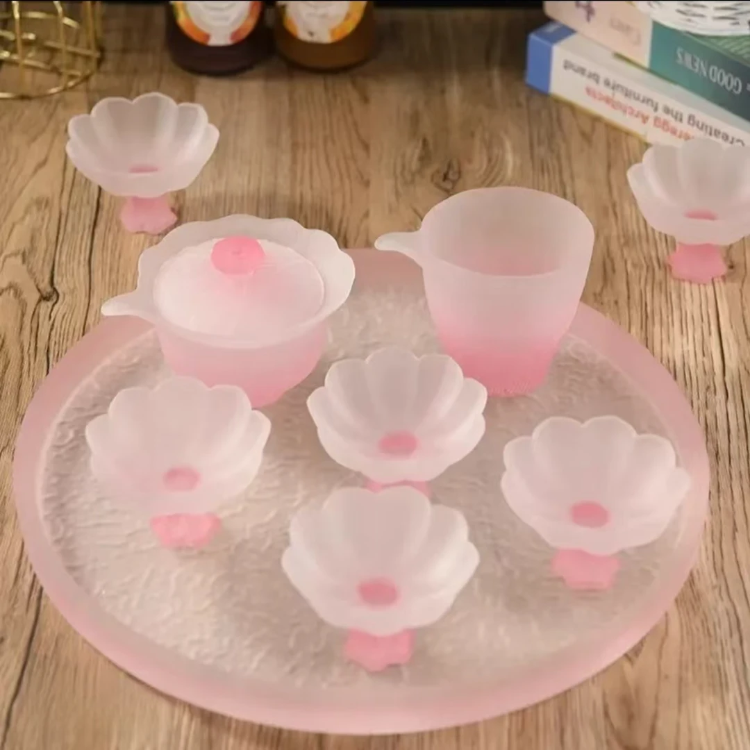 惊喜家粉色玻璃功夫茶女士家用耐热茶杯荷花装茶具家庭粉色公道杯