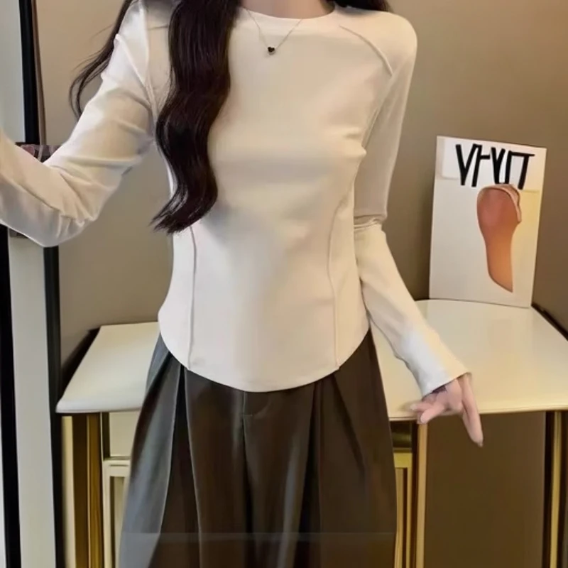 鱼骨线磨毛糯米绒打底洋气休闲基础款宽松不挑人亲肤收腰显瘦长袖