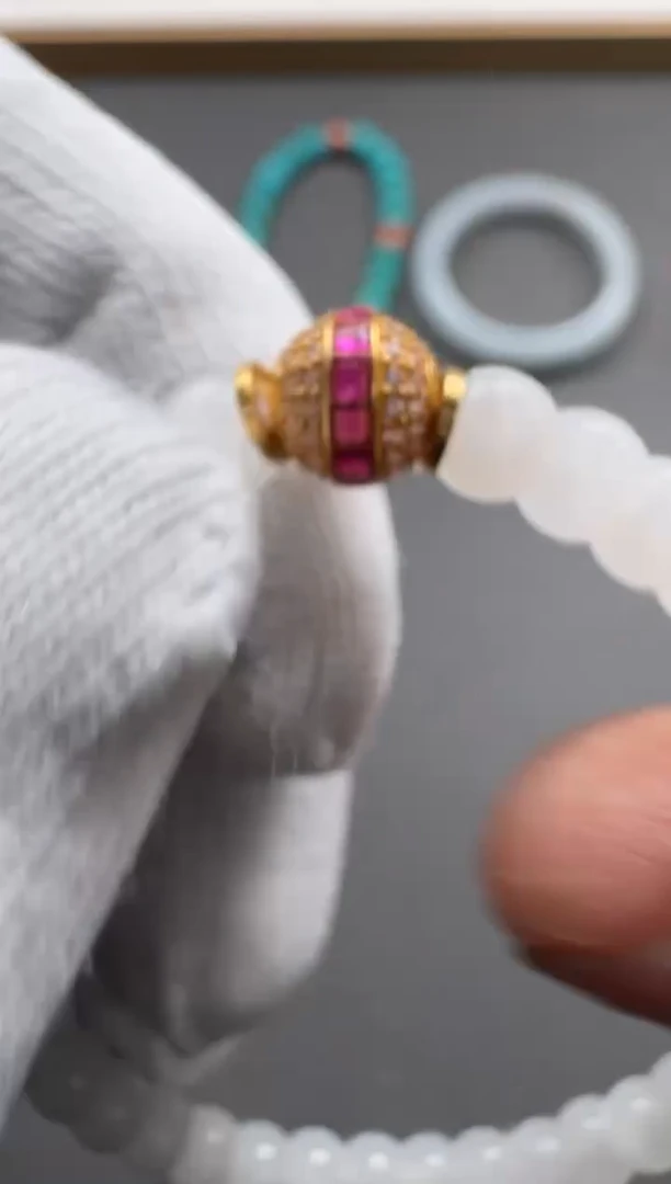 【闪购商品】和田玉（白玉）手串手串18K金镶嵌手串手串