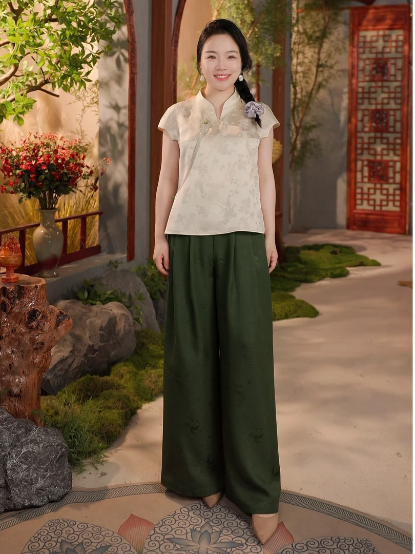 【云芙】6A级100%桑蚕丝丝绸禅服茶服汉服国风中式女装长裤