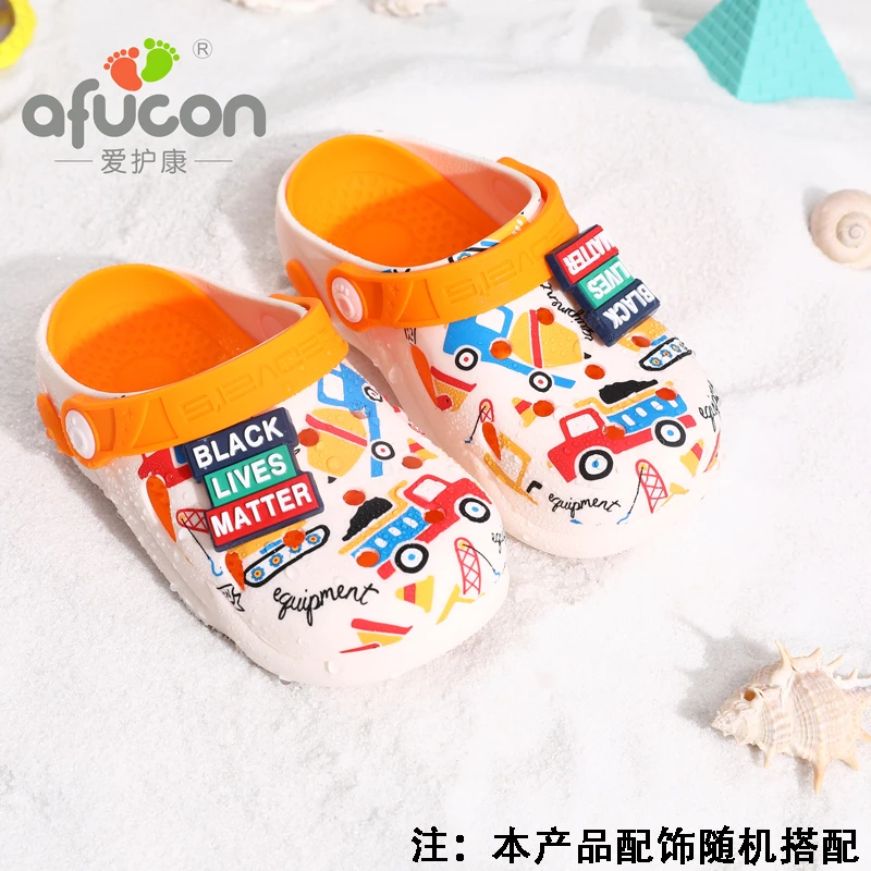 爱护康男女童拖硅胶童外穿洞洞鞋儿童节包头卡通厚底幼儿凉鞋软底