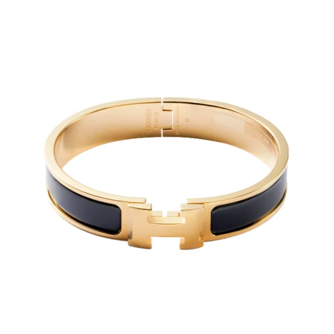 99新 Hermes/爱马仕 黑色金扣Clic珐琅手镯